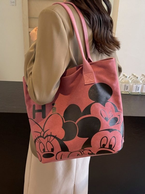 Japanese-Style Cartoon Canvas Tote Bag for Women - 2025 Large Capacity Student Shoulder Bag for Class and Commuting