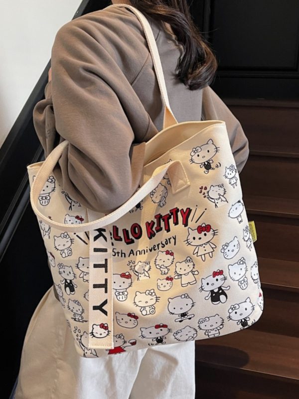 Japanese-Style Cartoon Canvas Tote Bag for Women - Large Capacity Student Shoulder Bag for Summer Commuting and Classes