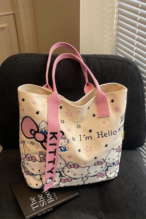 Japanese-Style Cartoon Canvas Tote Bag for Women - Large Capacity Student Shoulder Bag for Summer Commuting and Classes
