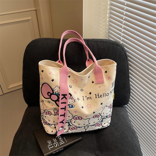 Japanese-Style Cartoon Canvas Tote Bag for Women - Large Capacity Student Shoulder Bag for Summer Commuting and Classes