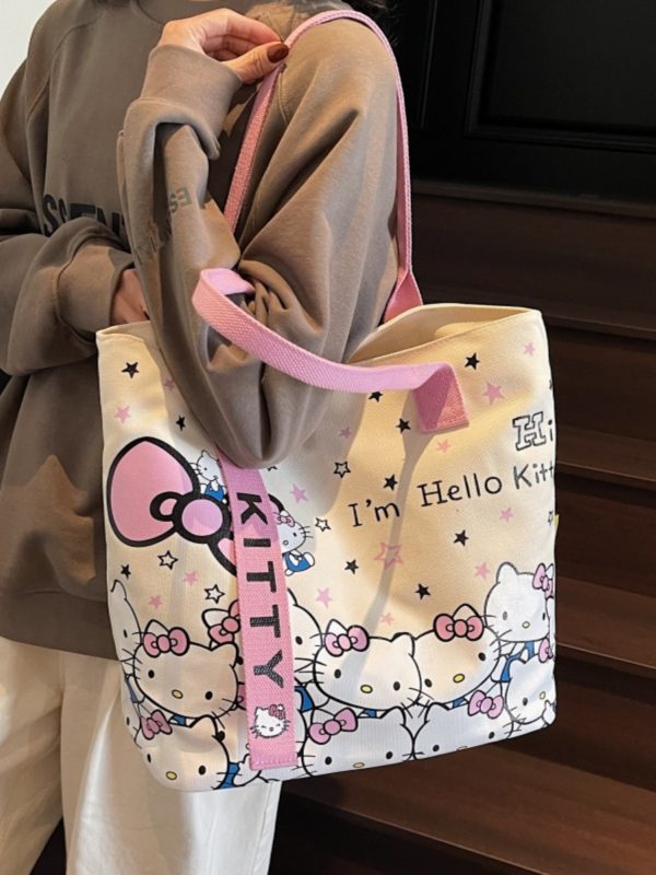 Japanese-Style Cartoon Canvas Tote Bag for Women - Large Capacity Student Shoulder Bag for Summer Commuting and Classes
