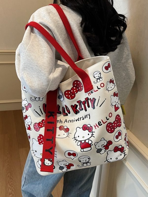 Japanese-Style Cartoon Canvas Tote Bag for Women - Large Capacity Student Shoulder Bag for Summer Commuting and Classes