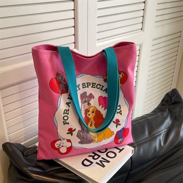 Japanese-Style Cartoon Canvas Tote Bag for Women, Large Capacity Commuter Shoulder Bag for Students, Hand-Held Book Bag