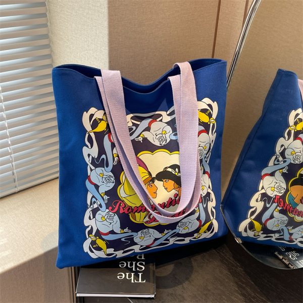 Japanese-Style Cartoon Canvas Tote Bag for Women, Large Capacity Commuter Shoulder Bag for Students, Hand-Held Book Bag