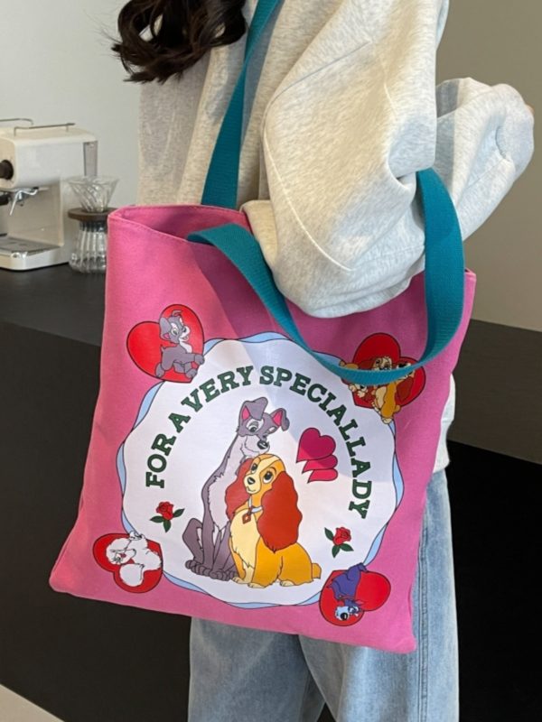 Japanese-Style Cartoon Canvas Tote Bag for Women, Large Capacity Commuter Shoulder Bag for Students, Hand-Held Book Bag