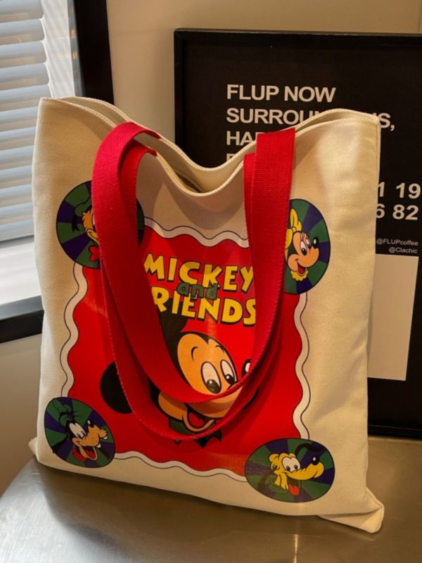Japanese-Style Cartoon Canvas Tote Bag for Women, Large Capacity Commuter Shoulder Bag for Students, Hand-Held Book Bag