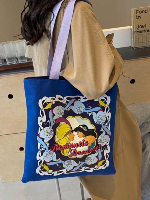 Japanese-Style Cartoon Canvas Tote Bag for Women, Large Capacity Commuter Shoulder Bag for Students, Hand-Held Book Bag
