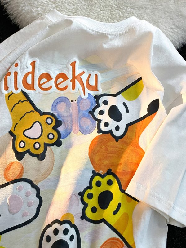 Japanese-Style Cartoon Graffiti Short Sleeve T-Shirt for Men & Women, Plus Size, Trendy Couple Outfit, Casual Streetwear