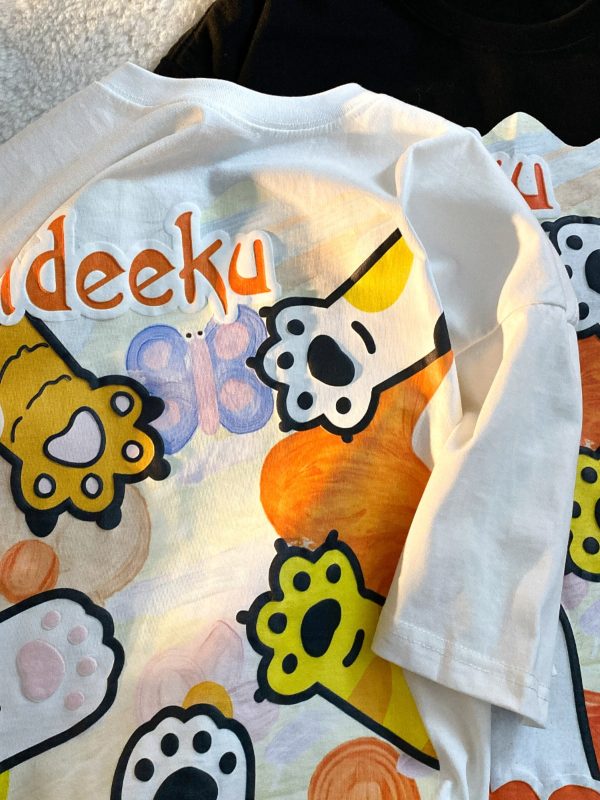 Japanese-Style Cartoon Graffiti Short Sleeve T-Shirt for Men & Women, Plus Size, Trendy Couple Outfit, Casual Streetwear