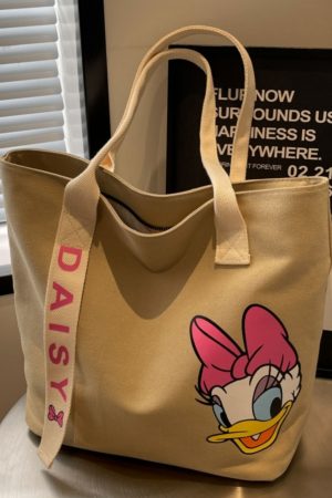 Japanese-Style Cartoon Single-Shoulder Canvas Tote Bag for Women â€“ Versatile, Large Capacity, Perfect for Students and Commuting