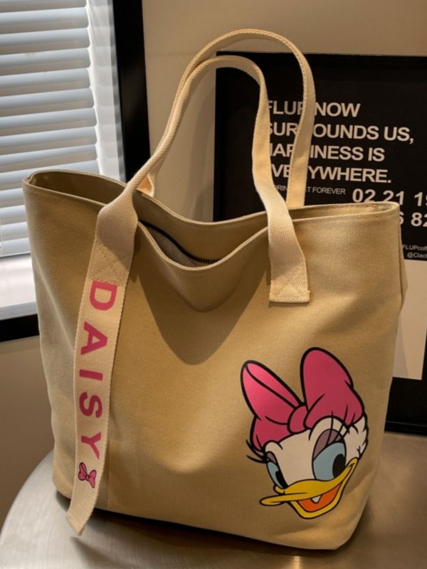 Japanese-Style Cartoon Single-Shoulder Canvas Tote Bag for Women â€“ Versatile, Large Capacity, Perfect for Students and Commuting