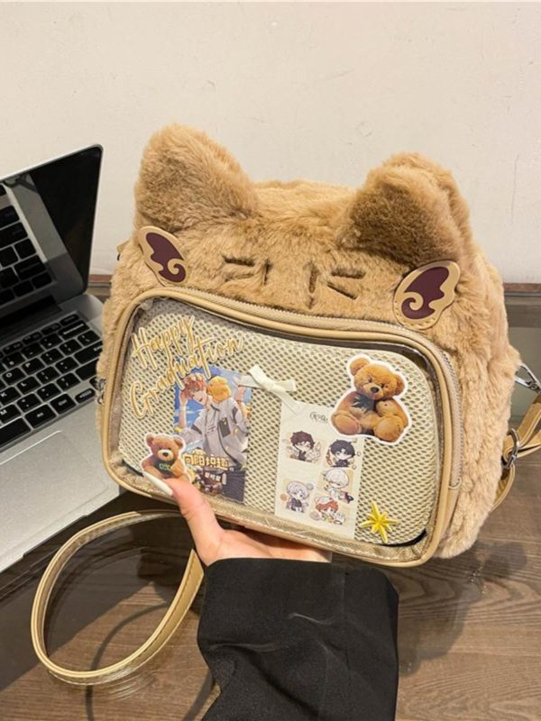 Japanese-Style Cute Cartoon Plush Crossbody Backpack for Spring/Summer 2025 - Trendy Hot Girl Double Shoulder Bag