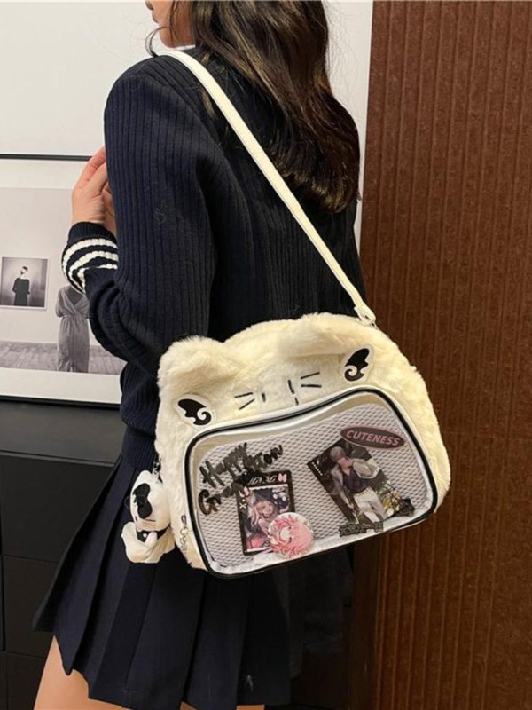 Japanese-Style Cute Cartoon Plush Crossbody Backpack for Spring/Summer 2025 - Trendy Hot Girl Double Shoulder Bag