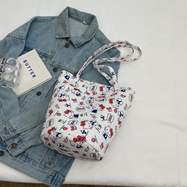 Japanese-Style Floral Canvas Bucket Bag for Women - 2025 Versatile Large Capacity Shoulder Tote for Commuting