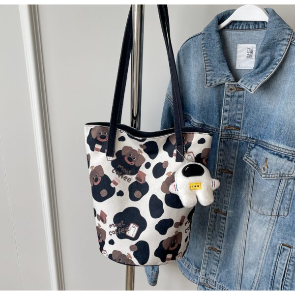 Japanese-Style Floral Canvas Bucket Bag for Women - 2025 Versatile Large Capacity Shoulder Tote for Commuting