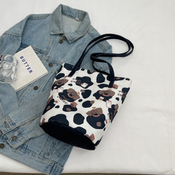 Japanese-Style Floral Canvas Bucket Bag for Women - 2025 Versatile Large Capacity Shoulder Tote for Commuting