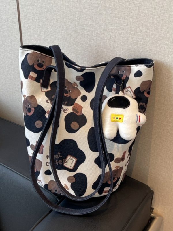 Japanese-Style Floral Canvas Bucket Bag for Women - 2025 Versatile Large Capacity Shoulder Tote for Commuting