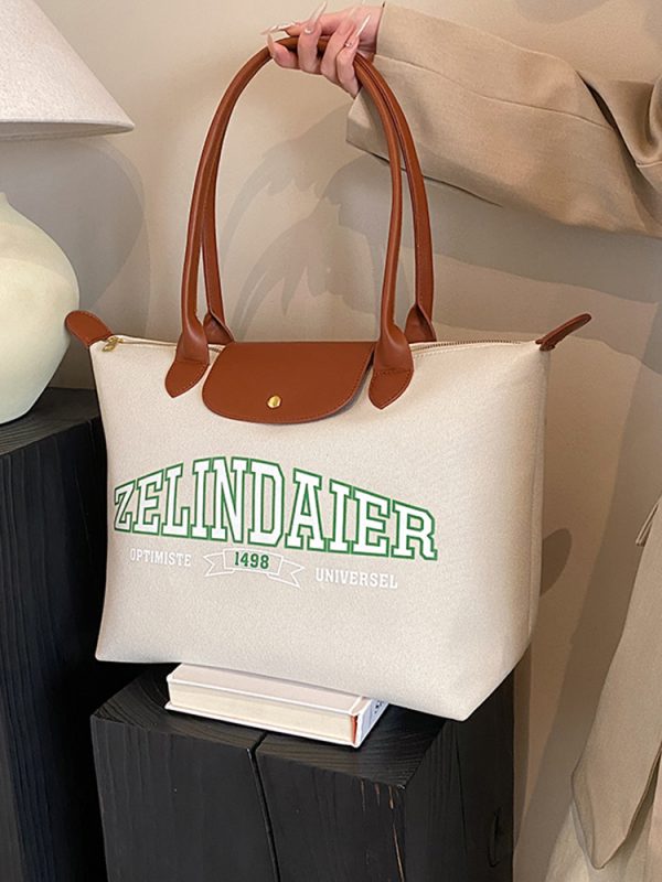 Japanese-Style Large Capacity Canvas Tote Bag for Women - 2025 Spring Summer Letter Print Handheld Shoulder Commuter Bag