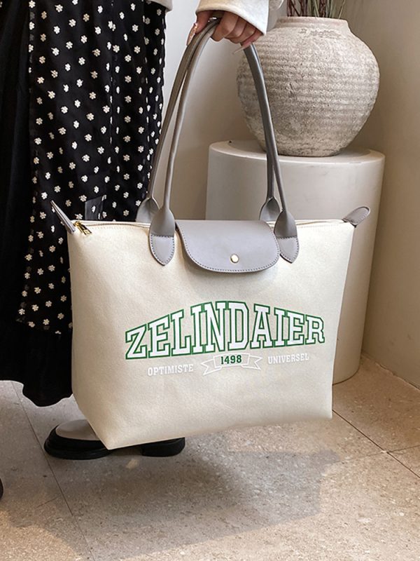 Japanese-Style Large Capacity Canvas Tote Bag for Women - 2025 Spring Summer Letter Print Handheld Shoulder Commuter Bag