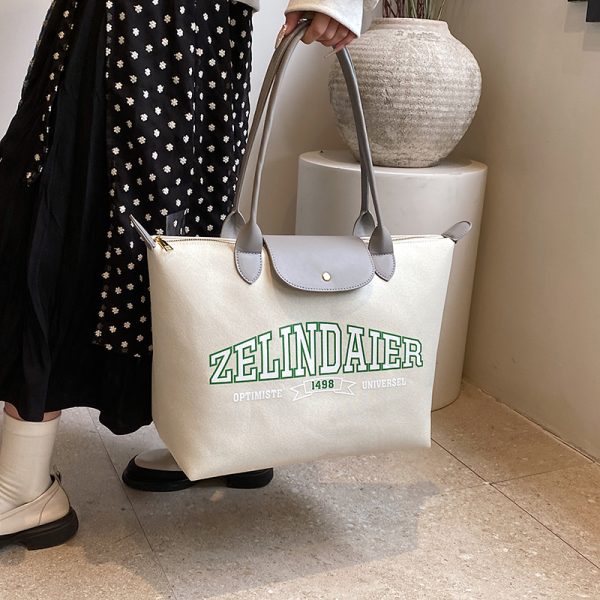 Japanese-Style Large Capacity Canvas Tote Bag for Women - 2025 Spring Summer Letter Print Handheld Shoulder Commuter Bag
