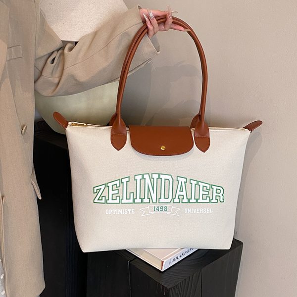 Japanese-Style Large Capacity Canvas Tote Bag for Women - 2025 Spring Summer Letter Print Handheld Shoulder Commuter Bag