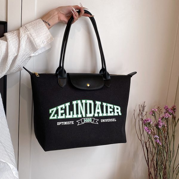Japanese-Style Large Capacity Canvas Tote Bag for Women - 2025 Spring Summer Letter Print Handheld Shoulder Commuter Bag