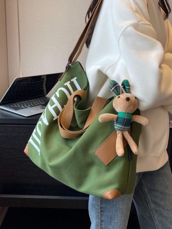 Japanese-Style Large Capacity Canvas Tote Bag for Women - Versatile Casual Commuting Handbag & Crossbody Bag
