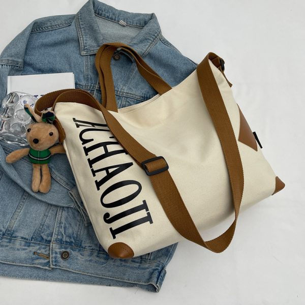 Japanese-Style Large Capacity Canvas Tote Bag for Women - Versatile Casual Commuting Handbag & Crossbody Bag