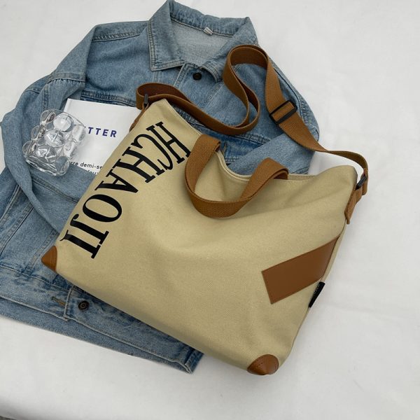 Japanese-Style Large Capacity Canvas Tote Bag for Women - Versatile Casual Commuting Handbag & Crossbody Bag