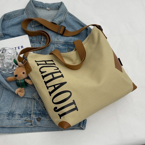 Japanese-Style Large Capacity Canvas Tote Bag for Women - Versatile Casual Commuting Handbag & Crossbody Bag