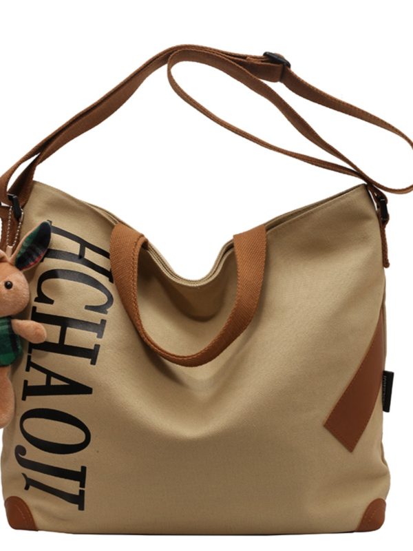 Japanese-Style Large Capacity Canvas Tote Bag for Women - Versatile Casual Commuting Handbag & Crossbody Bag