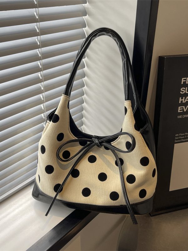 Japanese-Style Minimalist Polka Dot Bucket Bag for Women â€“ Large Capacity Tote with Bow, 2025 Trendy Design