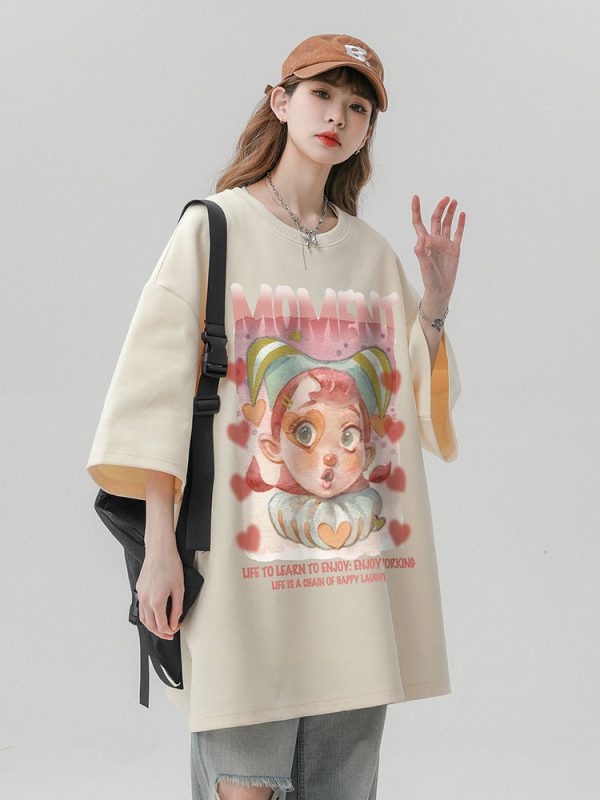 Japanese-Style Retro Cotton Short Sleeve T-Shirt for Men & Women, Plus Size Loose Fit Casual Couple Top