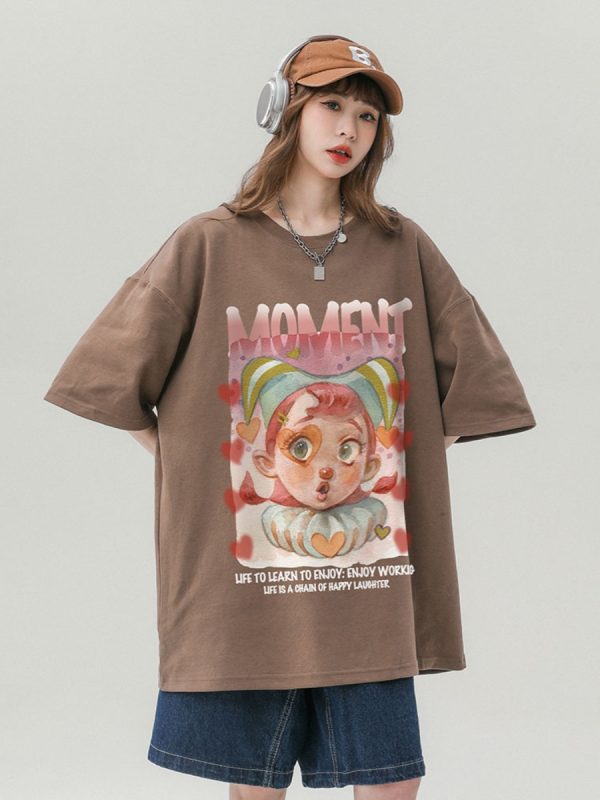 Japanese-Style Retro Cotton Short Sleeve T-Shirt for Men & Women, Plus Size Loose Fit Casual Couple Top