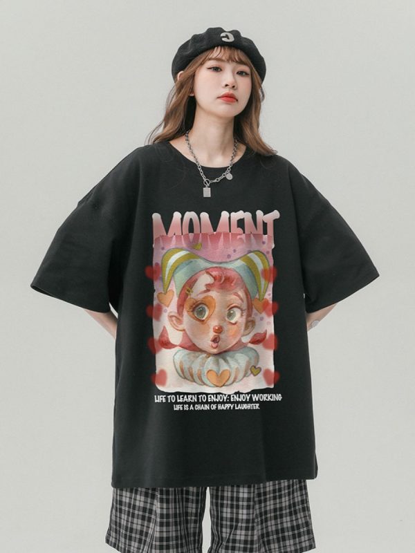 Japanese-Style Retro Cotton Short Sleeve T-Shirt for Men & Women, Plus Size Loose Fit Casual Couple Top