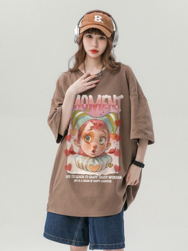 Japanese-Style Retro Cotton Short Sleeve T-Shirt for Men & Women, Plus Size Loose Fit Casual Couple Top