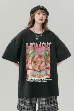 Japanese-Style Retro Cotton Short Sleeve T-Shirt for Men & Women, Plus Size Loose Fit Casual Couple Top