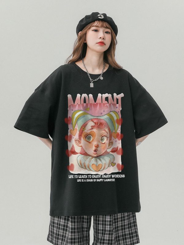 Japanese-Style Retro Cotton Short Sleeve T-Shirt for Men & Women, Plus Size Loose Fit Casual Couple Top