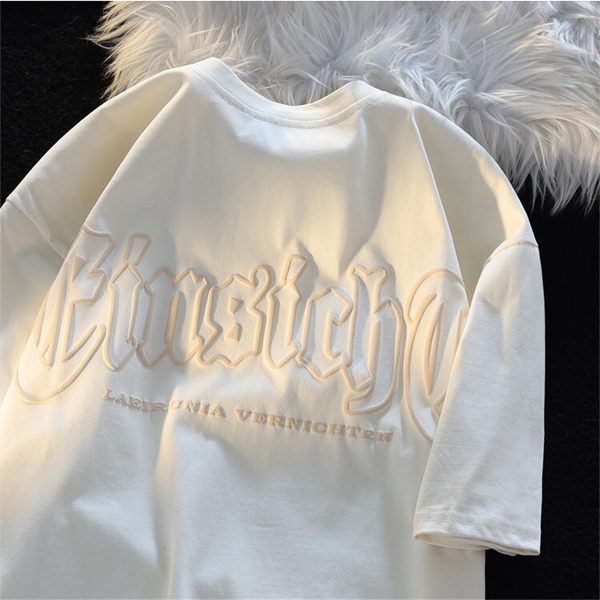 Japanese-Style Retro Sweet Letter Print Short-Sleeve T-Shirt for Men and Women, Plus Size, Loose-Fitting Cotton Tee, Casual Couple Outfit