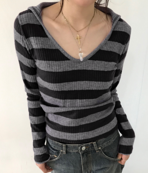 Korean Aesthetic Striped One-Shoulder Sheer Long Sleeve T-Shirt Top for Women - Lightweight Versatile Fashion Essential