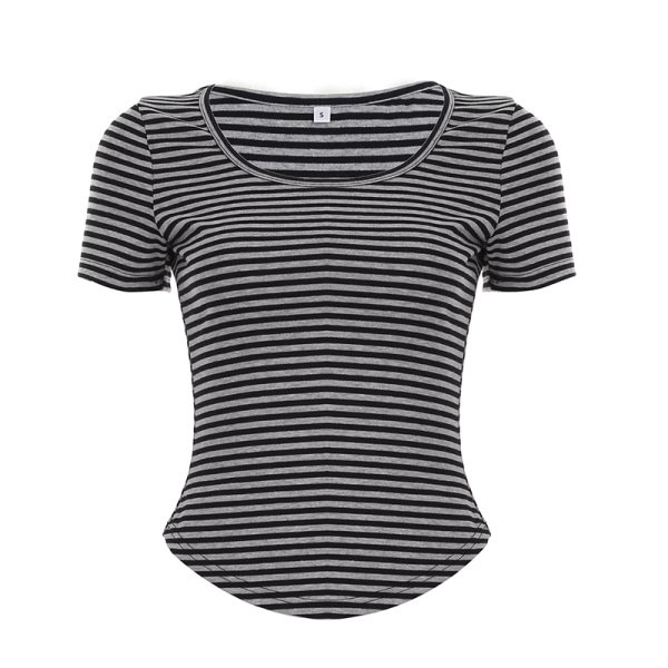 Korean Aesthetic Striped One-Shoulder Sheer Long Sleeve T-Shirt Top for Women - Lightweight Versatile Fashion Essential
