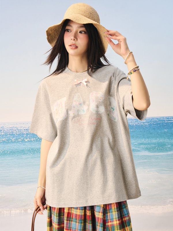 Korean Fairy Style Short Sleeve Sunscreen T-shirt - Cool Feeling Solona Tee for Summer, Playful Design, Perfect for Y2K Fashion