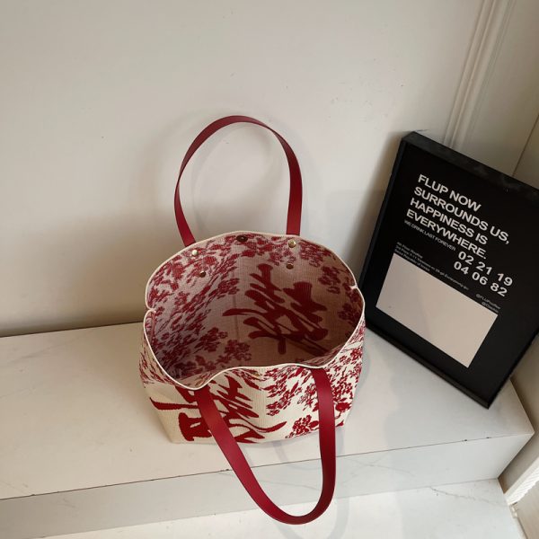 Korean-Style Bride Wedding Tote Bag 2025 - Double Happiness Design, Shoulder Commuting Handbag, Bridesmaid Gift Bag