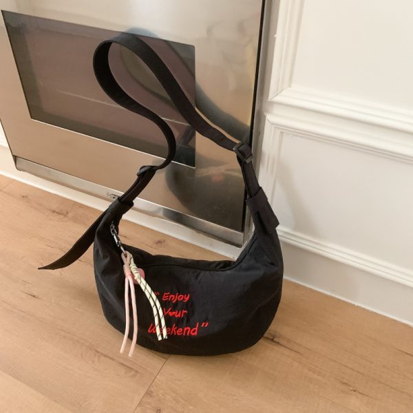 Korean-Style Casual Dumpling Bag - 2025 Fashion Letter Embroidery Saddle Bag, Versatile Minimalist Elegant Shoulder Bag