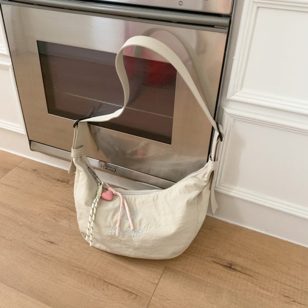 Korean-Style Casual Dumpling Bag - 2025 Fashion Letter Embroidery Saddle Bag, Versatile Minimalist Elegant Shoulder Bag