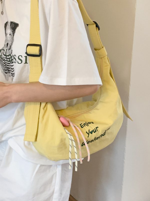 Korean-Style Casual Dumpling Bag - 2025 Fashion Letter Embroidery Saddle Bag, Versatile Minimalist Elegant Shoulder Bag