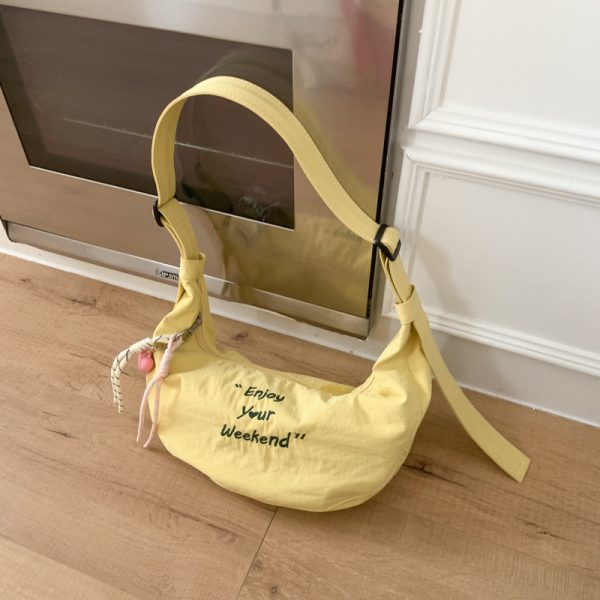 Korean-Style Casual Dumpling Bag - 2025 Fashion Letter Embroidery Saddle Bag, Versatile Minimalist Elegant Shoulder Bag