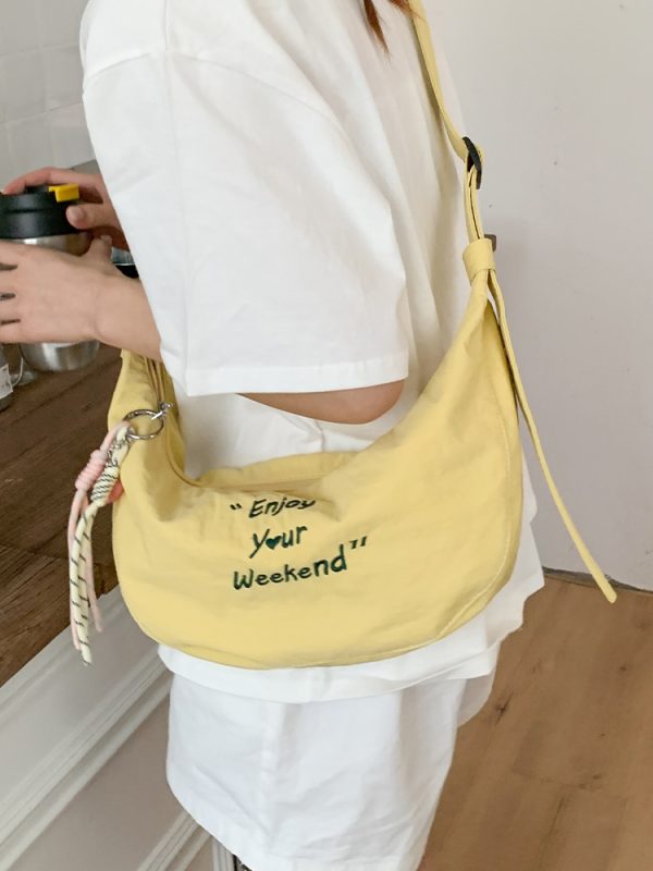 Korean-Style Casual Dumpling Bag - 2025 Fashion Letter Embroidery Saddle Bag, Versatile Minimalist Elegant Shoulder Bag