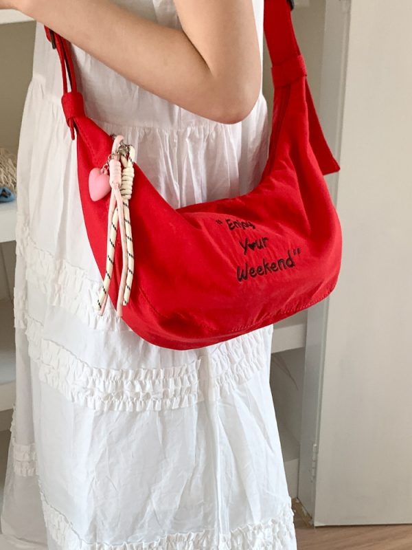Korean-Style Casual Dumpling Bag - 2025 Fashion Letter Embroidery Saddle Bag, Versatile Minimalist Elegant Shoulder Bag