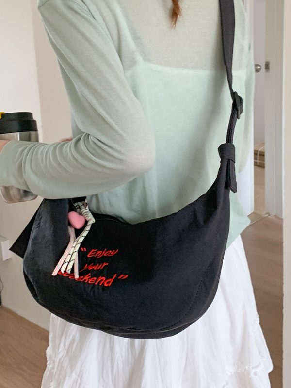 Korean-Style Casual Dumpling Bag - 2025 Fashion Letter Embroidery Saddle Bag, Versatile Minimalist Elegant Shoulder Bag